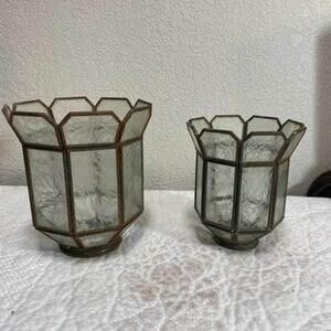 Vintage Pair of Textured Glass Light Shades or Candle Holders 6" & 7" Tall